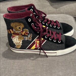 Ralph Lauren High-Top Sneakers - Gray and Burgundy